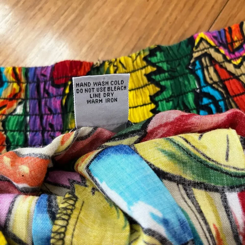 Vintage 80s Pant Set Size L Tropical Fruity Bright - Picture 4 of 16